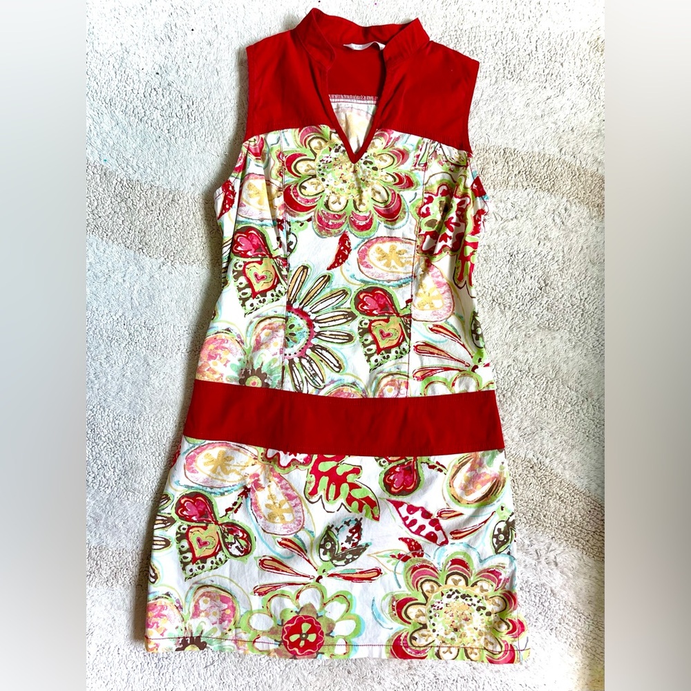 Promod Red and Multicolor Floral Mini Dress